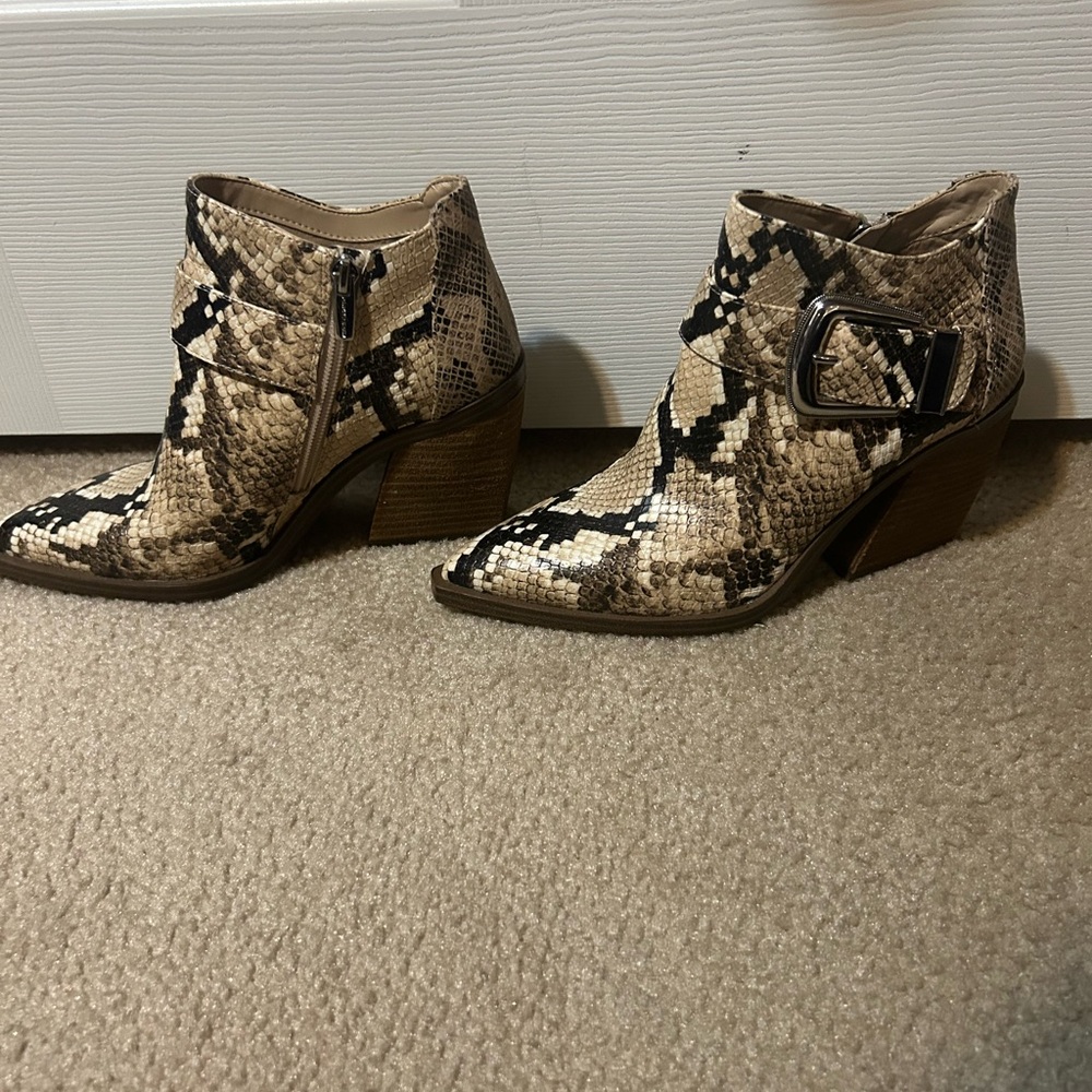 Vince Camuto Gidgey Stacked Heel Python Ankle Booties - Picture 3 of 9
